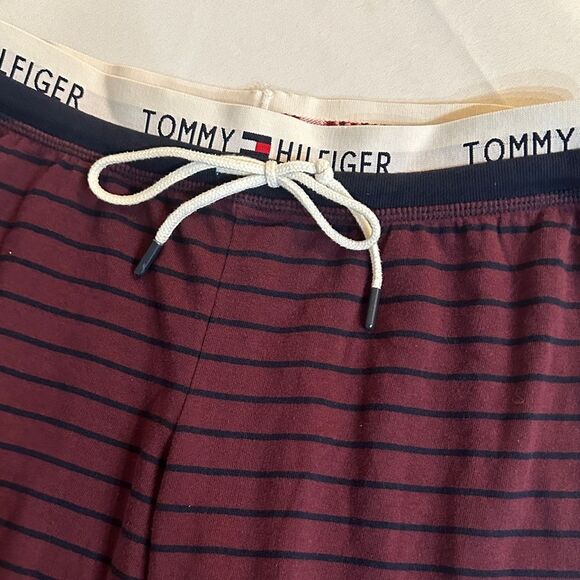 Tommy Hilfiger Burgundy/Navy Striped Drawstring Joggers Size Small - Picture 2 of 10